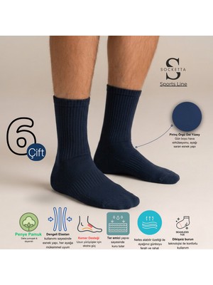 Socketta Erkek Spor Dikişsiz Havlu Taban 6'lı Premium Tenis Soket Çorap