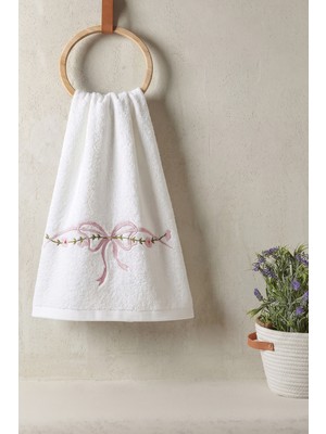 Teohomelinens Kurdele Nakışlı Bambu El & Yüz Havlusu, 2'li Set, %60 Bambu %40 Pamuk, 50 x 90 Cm, Beyaz