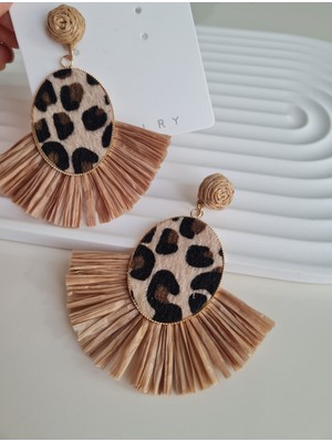 Shesra Leopar Desen Püskül Detaylı Hasır Küpe