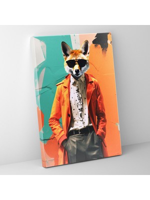 Painted Anarchy Insan Giysili Tilki Sokak Sanatı Motifli Modern Kolaj Tasarım Dekoratif Kanvas Tablo