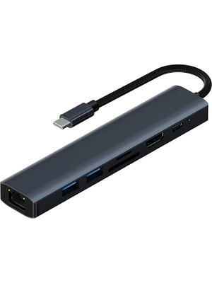 Ankaverse Ally BYL-2303 7 In 1 Type-C To USB + Type-C + Ethernet + Kart Okuyucu + HDMI Dönüştürücü Çoğaltıcı H-(5775)