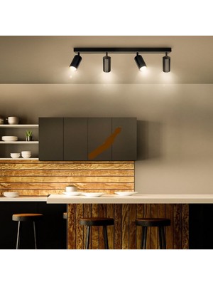 Riolight Rıolight Modern Siyah Salon,mutfak,giyinme Odası,cafeler Için Metal 4lü Spot Avize(Ampul Dahil)