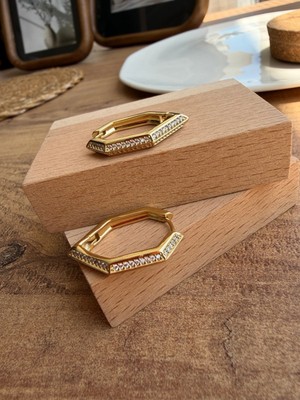 Xuping Jewelry Gold Geometrik Altıgen Halka Küpe | Zirkon Taşlı Modern Kadın Küpe