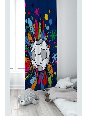 Zemira Pelangi Futbol Topu Desenli Dijital Baskı Yıkanabilir Bebek Çocuk Odası Fon Perdesi, 70 x