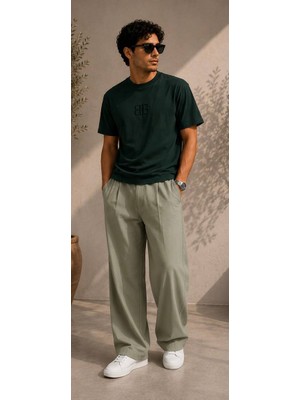 Adam & Eve Fashion Adam&eve Erkek Siyah Yeşil Gri Krem Renk Seçenekli Pileli Bol Kesim Kumaş Pantolon
