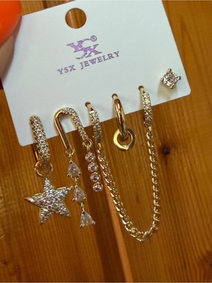 Ysx Jewelry Çoklu Kombin Zirkon Taşlı Kadın Küpe Seti – 6'lı Kombin Küpe