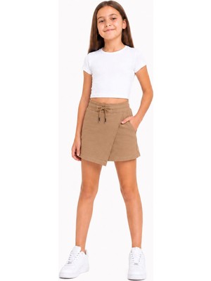 Cansın Mini Bej Kız Çocuk Beli Lastikli Basic Okul  Şort Etek  24741