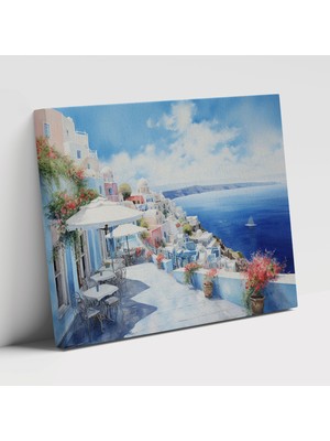 Painted Anarchy Santorini Motifli Suluboya Pastel Renkler ile Modern Tasarım Duvar Tablosu