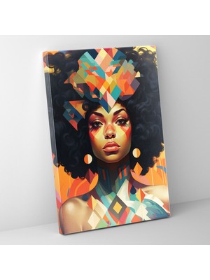 Painted Anarchy Afro Geometrik Arkaplanlı Çağdaş Dijital Afro Kadın Illüstrasyonu Duvar Tablosu