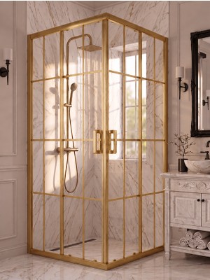 Waterline Kare Gold Profil Karolaj Desen 5 mm Temperli Cam H190 cm
