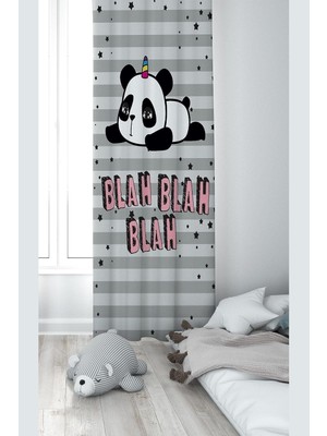 Zemira Pelangi Gri Panda Desenli Dijital Baskı Yıkanabilir Bebek Çocuk Odası Fon Perdesi, Gri 70 x 200, 11