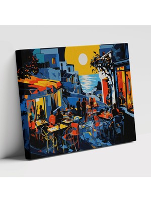 Painted Anarchy Art Illüstrasyonu Canlı ve Enerjik Renkler Gece Hayatı Motifi Santorini Dekoratif Kanvas Tablo