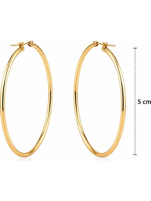 Masaliko Litu 11 Gümüş Küpe – MS4018 | 925 Ayar Gümüş, Altın Kaplama, 5 cm Halka Küpe, Taşsız, Ithal Çift Alt