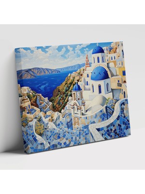 Painted Anarchy Santorini Temalı Mozaik Desenli Özgün ile Çağdaş Decorasyonu Kanvas Tablo