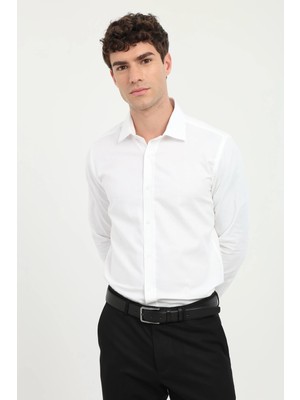 Dufy Erkek Slim Fit Uzun Kol Beyaz Gömlek