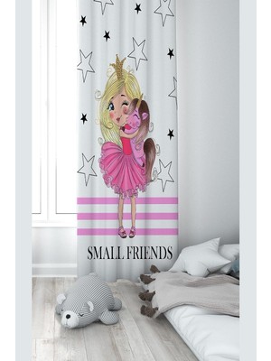 Zemira Pelangi Beyaz Prensen Unicorn Desenli Dijital Baskı Yıkanabilir Bebek Çocuk Odası Fon Perdesi, P