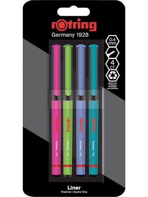 Zemira Rotring Fineliner, Ince Keçe Uçlu Kalem 0.4 Mm, 4'lü Paket, Renkler