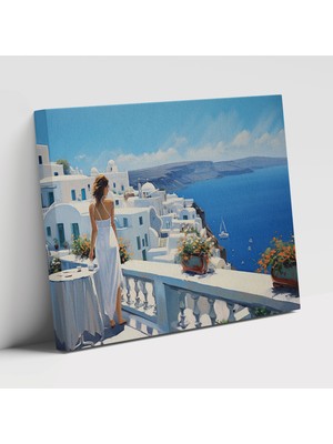 Painted Anarchy Santorini Manzarası Modern Yağlıboya Tarzı Güneşli Doğa Görseli Duvar Tablosu