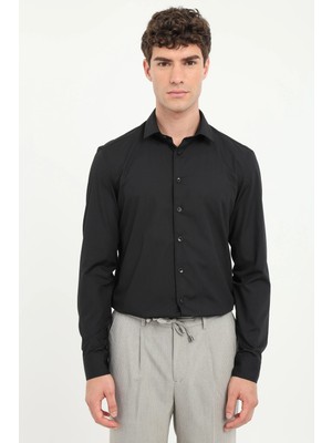 Dufy Erkek Slim Fit Uzun Kol Siyah Gömlek