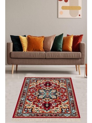 Zemira Pelangi Kilim Desenli Renkli Dijital Baskı Yıkanabilir Kaymaz Taban Tutmaz Etnik Şark Halısı V