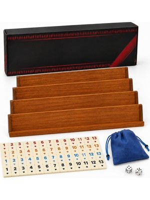 Ahşap Okey Takımı – 4 Ahşap Istaka, 106 Taş, Zar ve Taşıma Kesesiyle Tam Set
