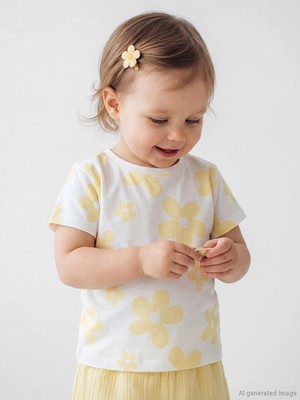 LC Waikiki Lcw Baby Ekru Çiçek Baskılı Kız Bebek Penye Tişört