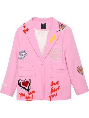 Quzu Renkli Nakış Detaylı Blazer Ceket
