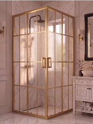 Waterline Kare Gold Profil Karolaj Desen Ortası Buzlu 5 mm Temperli Cam H190 cm