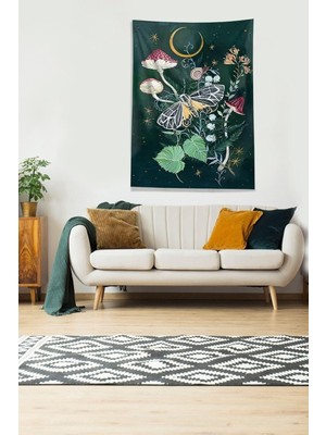 Zemira Pelangi Multirenk Mushroom Mantar Tutmaz Kadife Kumaş Duvar Örtüsü Duvar Halısı Tapestry Kwll3