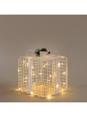 Chakra Cristy Ledli Yılbaşı Hediye Kutusu Dekor 25 Cm Beyaz
