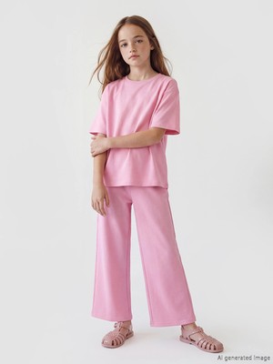 LC Waikiki Lcw Kids Pembe Bisiklet Yaka Kız Çocuk Tişört ve Eşofman Altı