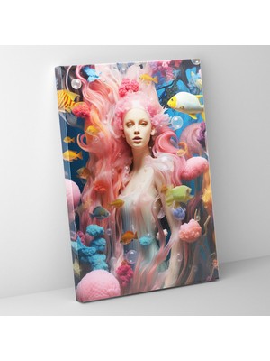 Painted Anarchy Sualtı Fantazi Mercan Resifleri ile Barbie Temalı Dekoratif Eleman Kanvas Duvar Tablosu