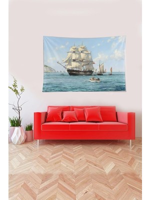 Zemira Pelangi Yelkenli Desenli Tutmaz Kadife Kumaş Duvar Örtüsü Duvar Halısı Tapestry YWLL445,