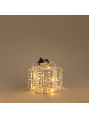 Chakra Cristy Ledli Yılbaşı Hediye Kutusu Dekor 15 Cm Beyaz