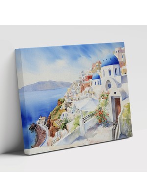 Painted Anarchy Santorini Suluboya Temalı Çağdaş Sanat Uçurum Manzarası Kanvas Tablo
