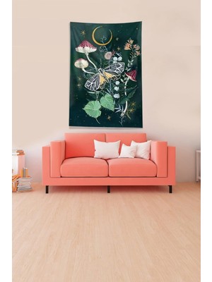 Zemira Pelangi Multirenk Mushroom Mantar Tutmaz Kadife Kumaş Duvar Örtüsü Duvar Halısı Tapestry Dwll3