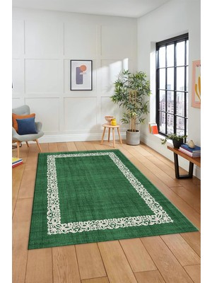 Zemira Dijital Baskılı Kaymaz Taban Yıkanabilir Jüt Hasır Desen Yolluk Mutfak Salon Halısı Jüt-04, Yeşil,