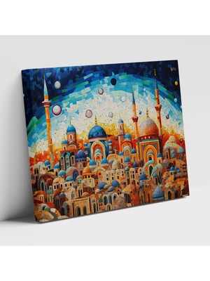 Painted Anarchy Renkli Mozaik Baskılı Cami Dekoratif Kanvas Tablo