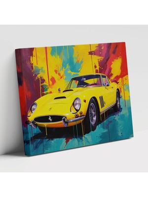 Painted Anarchy Canlı Sarı Spor Araba Cesur Renkli Arka Plan ile Çağdaş Sanat Görseli Duvar Tablosu