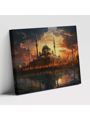 Painted Anarchy Günbatımı Cami Görsellik Kanvas Duvar Tablosu