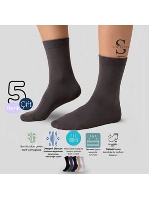 Socketta Kadın Bambu Dikişsiz 5'li Karışık Renk Soket Çorap – Premium