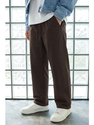 Damga Erkek Günlük Jogger Kahve Baggy Keten Pantolon