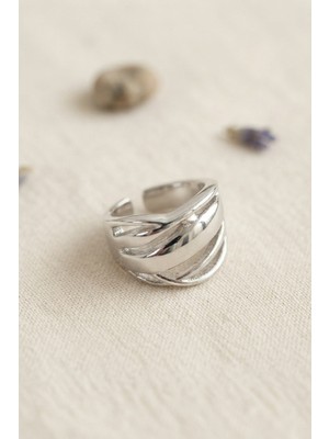 MiraLive Örgü Formlu Geniş Tasarım Gümüş Renk Yüzük