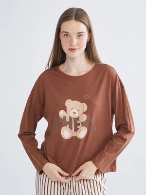 Lc Waikiki Yeni Sezon Bisiklet Yaka Baskılı Kadın Pijama Takımı