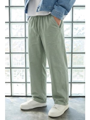 Damga Erkek Günlük Jogger Yeşil Baggy Keten Pantolon
