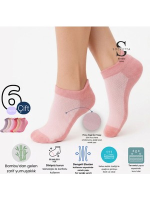 Socketta Kadın Bambu Dikişsiz 6'lı Karışık Renk Patik Çorap – Premium