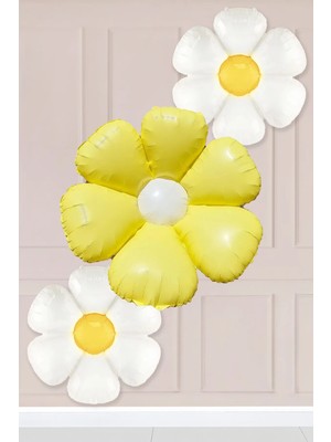 Atölye Mi 2 Küçük ve 1 Makaron Sarı Papatya Folyo Balon Seti
