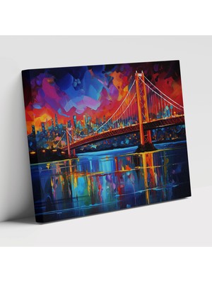 Painted Anarchy Gece Manzaralı Boğaziçi Köprüsü Canlı Renkler Dekoratif Kanvas Tablo