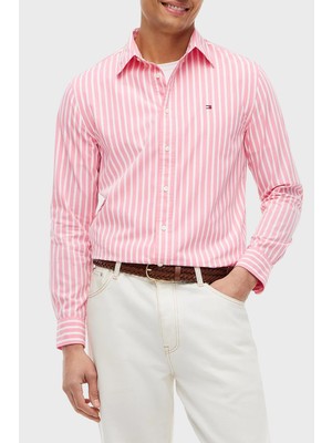 Tommy Hilfiger Çizgili Pamuklu Regular Fit Uzun Kollu Gömlek Erkek Gömlek MW0MW43315 0d1