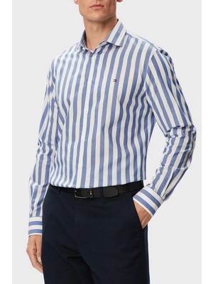 Tommy Hilfiger % 100 Pamuk Regular Fit Çizgili Gömlek Erkek Gömlek MW0MW43757 C7F